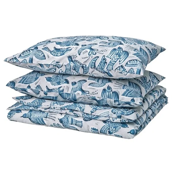 FULL/QUEEN IKEA Bittersota duvet cover & 2 pillow cases w bird design GORGEOUS! - Picture 3 of 10